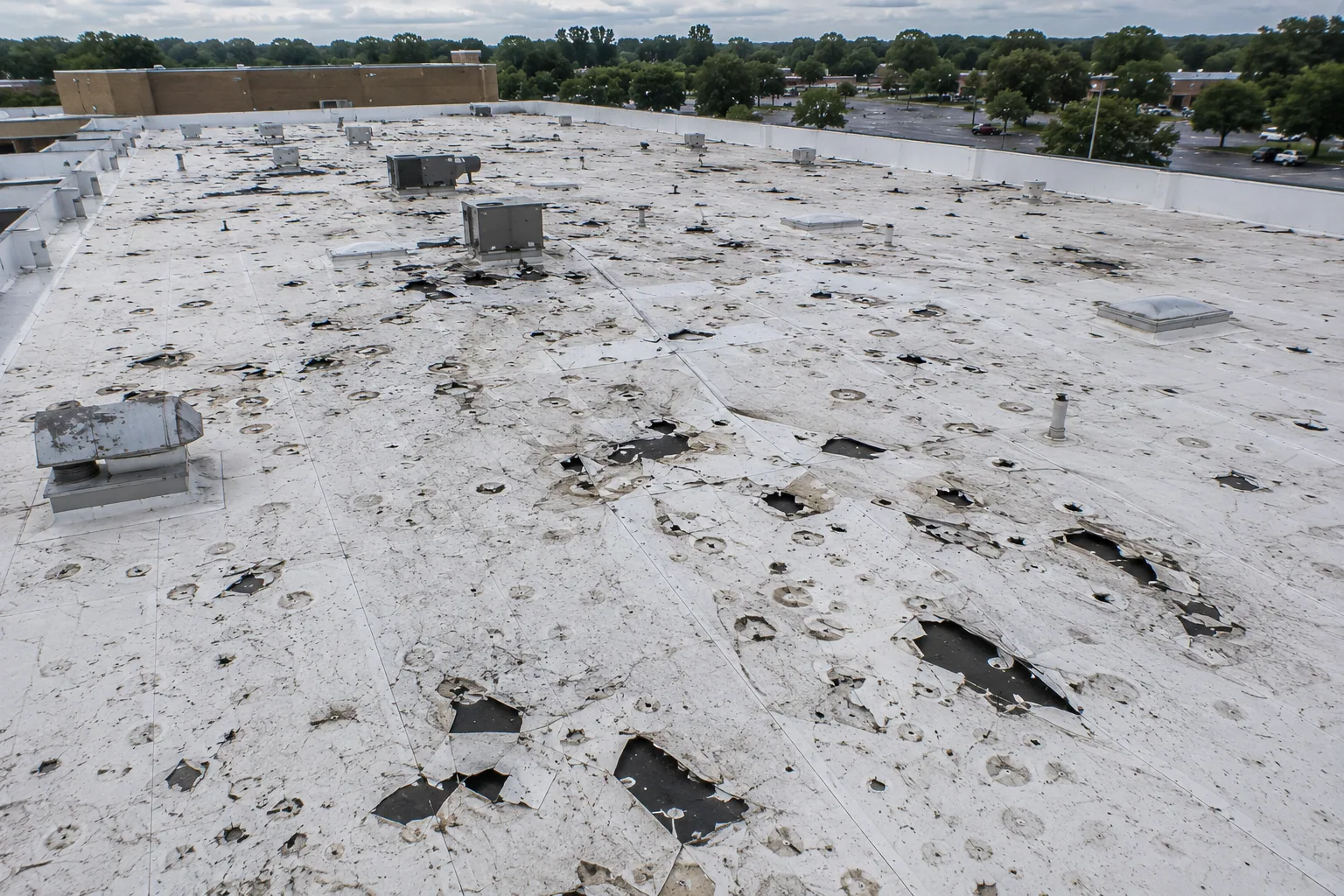 Wind Damage Commercial Roof Repair in Pomona